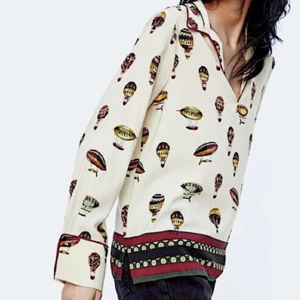 RARE Zara Hot Air Balloon Collared Top Size Medium